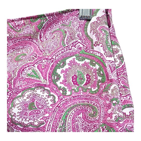 TALBOTS Women 10 Cropped Pants Paisley Pink Green Side Zip Cotton Blend 32 x 23 - Picture 5 of 8